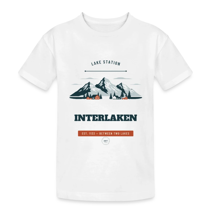 Interlaken badge on a teenager heavy cotton t-shirt
