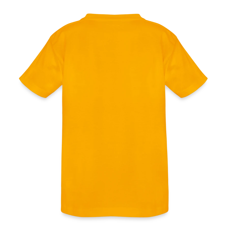 Grindelwald badge on a teenager heavy cotton t-shirt, gold, back