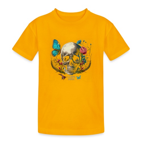 carpe diem - Totenkopf, Schmetterling, Blumen - Teenager Heavy Cotton T-Shirt