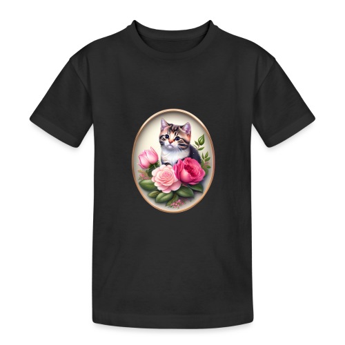 Süßes Kätzchen mit Rosen - Teenager Heavy Cotton T-Shirt