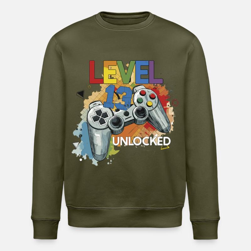 Level 13 Freigeschaltet Controller Graffiti Geburt - Stanley/Stella Unisex Bio-Sweatshirt ROLLER - Khaki