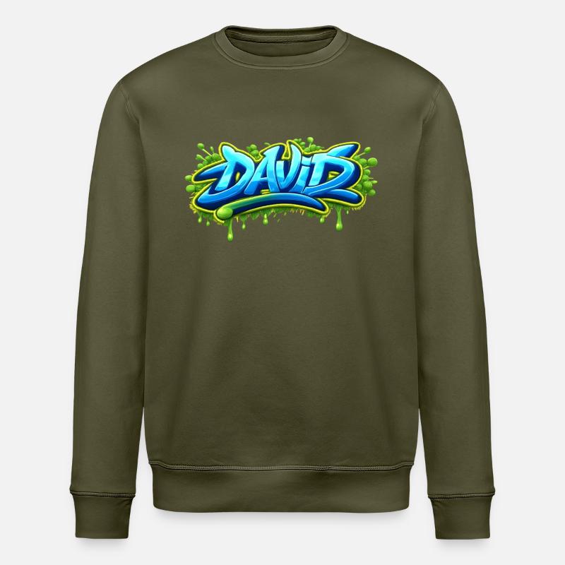 Graffiti name DAVID printable on everything - Stanley/Stella ROLLER Unisex Organic Sweatshirt - khaki
