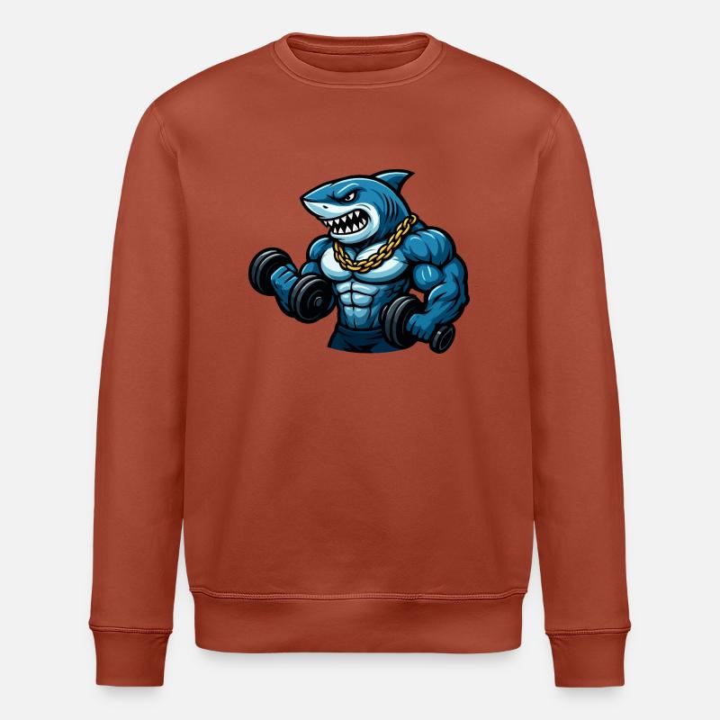 shark bodybuilder comic - Stanley/Stella ROLLER Unisex Organic Sweatshirt - heritage brown