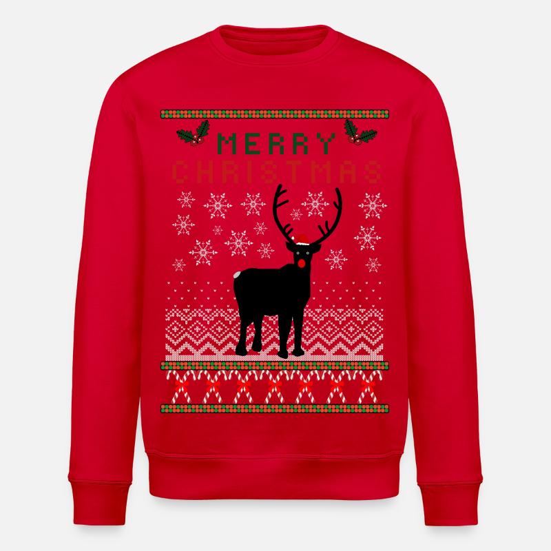 Christmas Knitting Pattern Reindeer - Stanley/Stella ROLLER Unisex Organic Sweatshirt - red