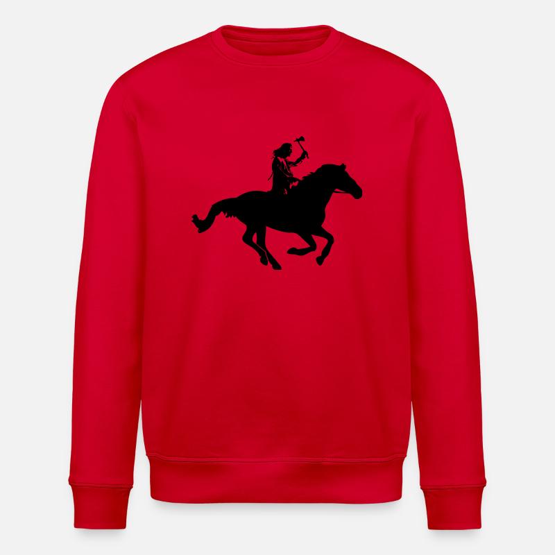 Indianer auf Pferd mit Tomerhawk - Stanley/Stella Unisex Bio-Sweatshirt ROLLER - Rot