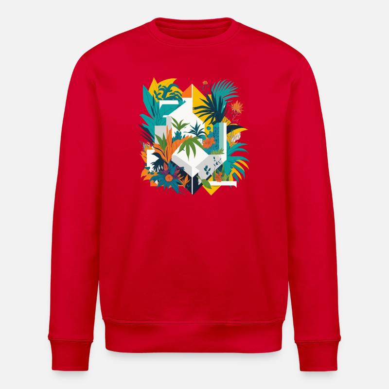Geometrischer Dschungel - Stanley/Stella Unisex Bio-Sweatshirt ROLLER - Rot