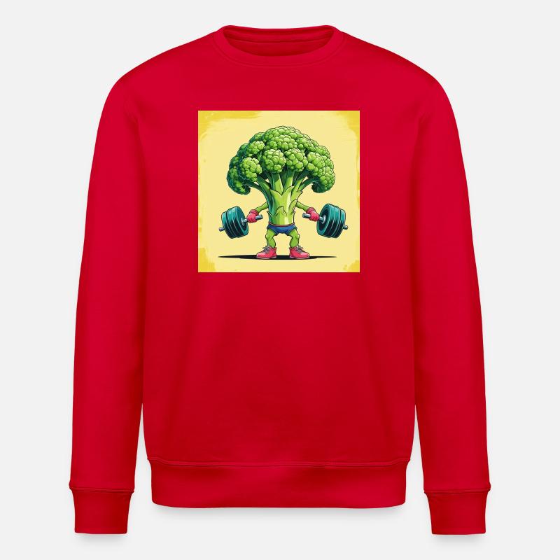 Brokkoli Kraftprotz mit Hantel - Stanley/Stella Unisex Bio-Sweatshirt ROLLER - Rot