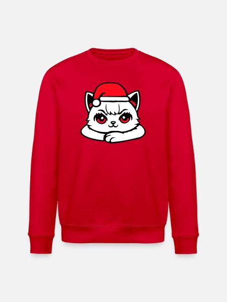 Cat Confident Santa Hat Cute Kitten - Stanley/Stella ROLLER Unisex Organic Sweatshirt - red