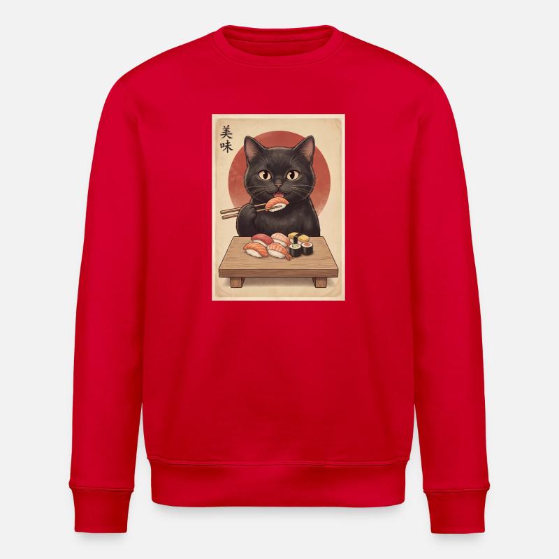 Katze sushi Retro - Stanley/Stella Unisex Bio-Sweatshirt ROLLER - Rot