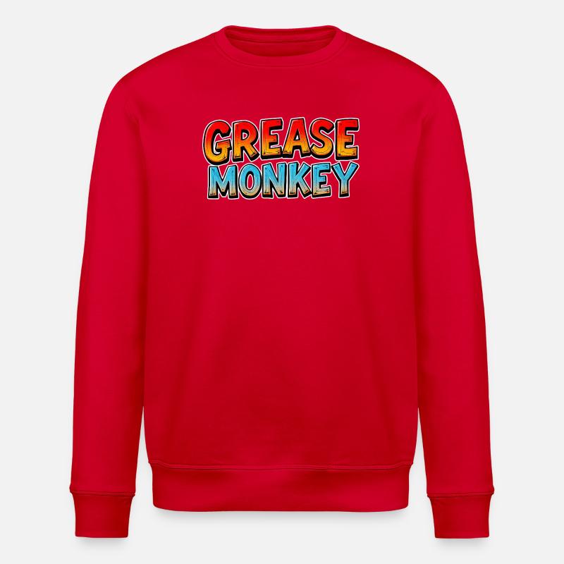 GreaseMonkey Cartoon Text - Stanley/Stella ROLLER Unisex Organic Sweatshirt - red