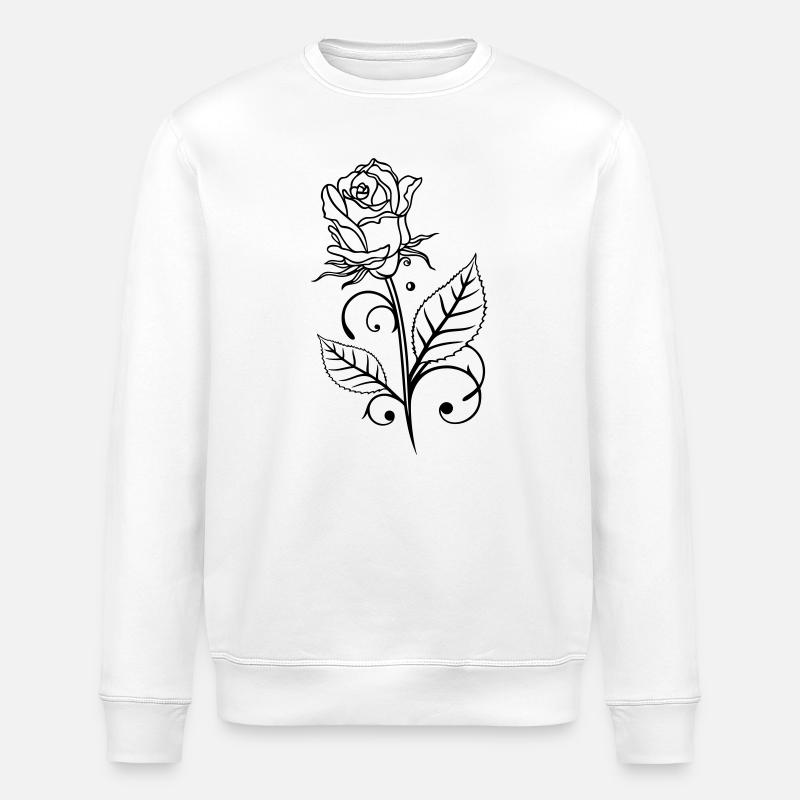 Rose mit Blättern - Stanley/Stella Unisex Bio-Sweatshirt ROLLER - Weiß