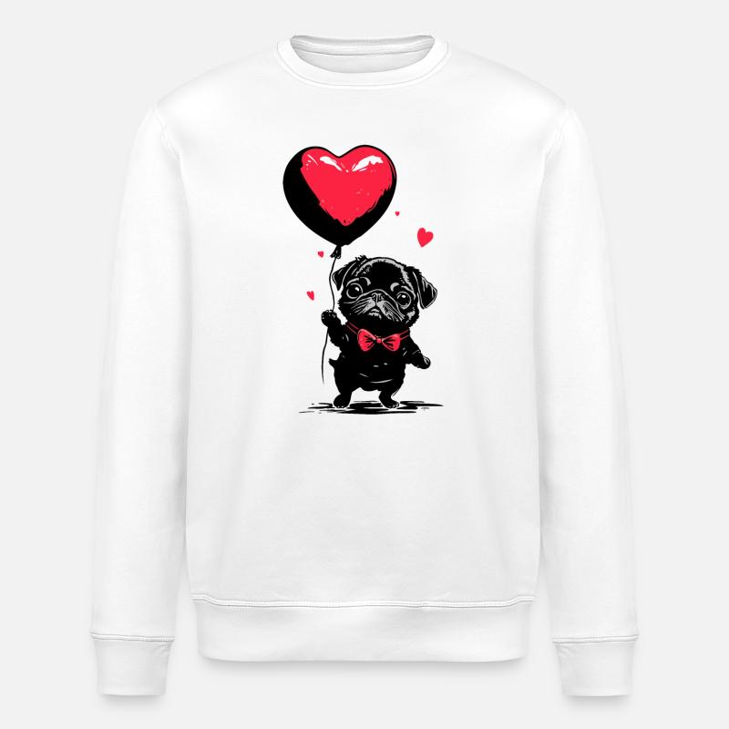 Mops mit Herz Luftballon - Heartful Creatures - Stanley/Stella Unisex Bio-Sweatshirt ROLLER - Weiß