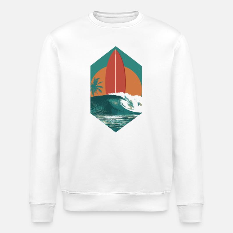 Sunset Surfboard Retro Wave - Sweat bio ROLLER Stanley/Stella Unisexe - blanc