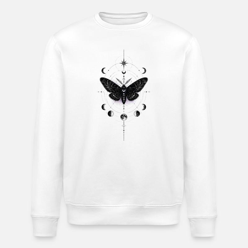 Moonlit Moth in Celestial Ring - Stanley/Stella ROLLER Unisex Organic Sweatshirt - white