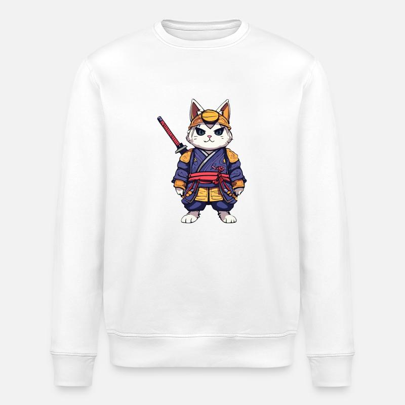 Samurai Cat #9 - Stanley/Stella ROLLER Unisex Organic Sweatshirt - white
