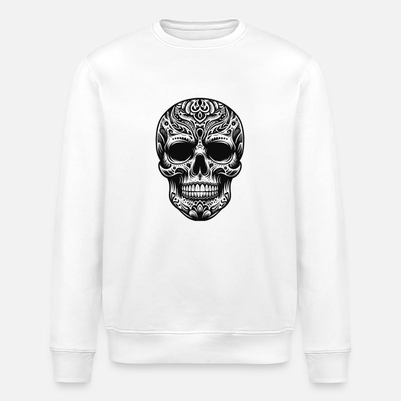 Black White Skull Pattern - Stanley/Stella ROLLER Unisex Organic Sweatshirt - white