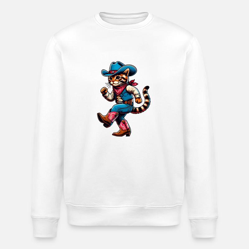 Line Dance Western Cowboy Katze - Stanley/Stella Unisex Bio-Sweatshirt ROLLER - Weiß