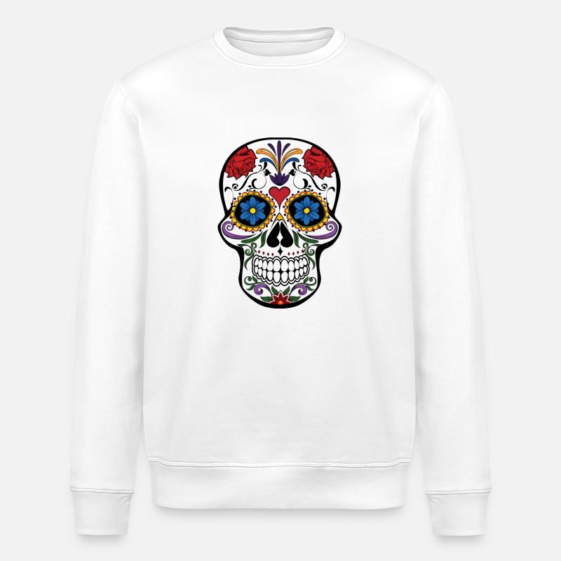 Bunter Totenkopf - Stanley/Stella Unisex Bio-Sweatshirt ROLLER - Weiß