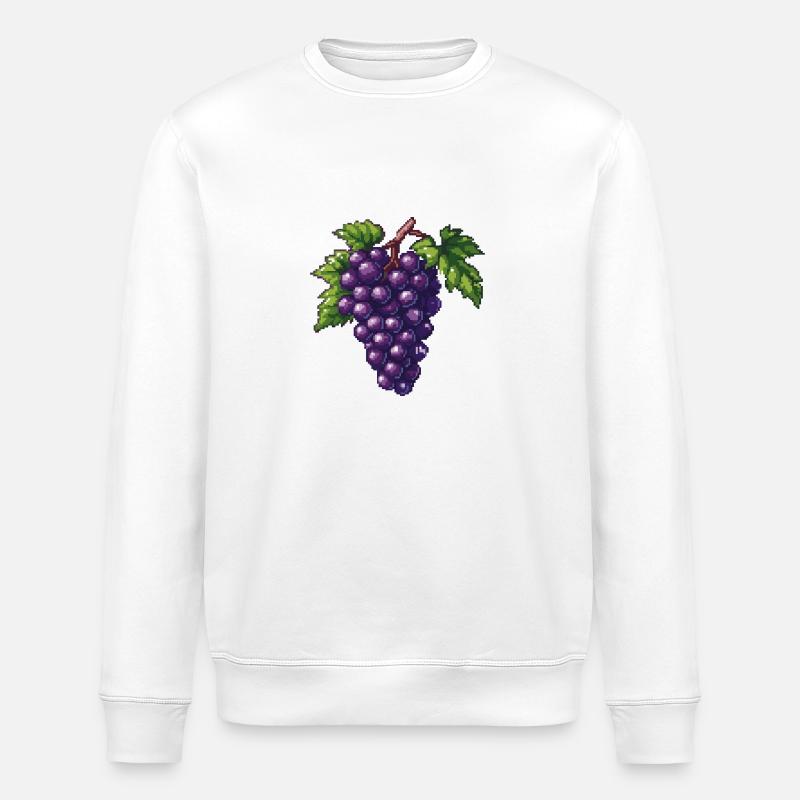 Grapes Pixel Icon - Stanley/Stella ROLLER Unisex Organic Sweatshirt - white
