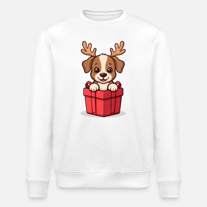 Surprise Pup – Dog in Christmas Gift - Stanley/Stella ROLLER Unisex Organic Sweatshirt - white