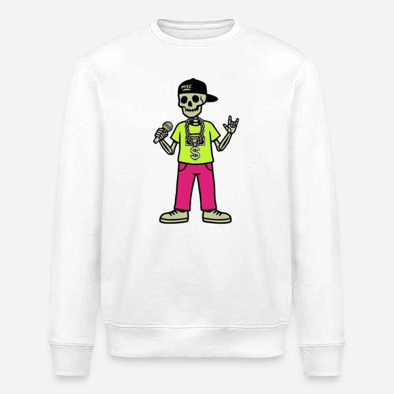 Skeleton Rapper – Mic, Chain & Neon Vibes - Stanley/Stella ROLLER Unisex Organic Sweatshirt - white