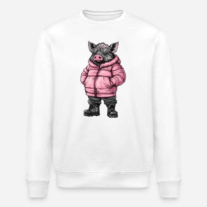 Sanglier Cool Cochon d’hiver - Sweat bio ROLLER Stanley/Stella Unisexe - blanc