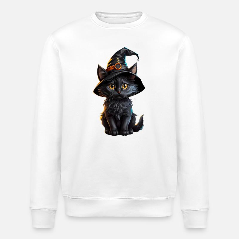 Witch kitten in a magic hat - Stanley/Stella ROLLER Unisex Organic Sweatshirt - white