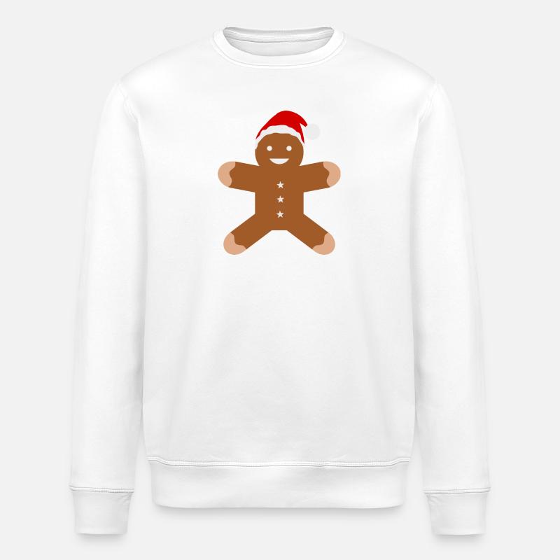Gingerbread Man with Santa Hat - Stanley/Stella ROLLER Unisex Organic Sweatshirt - white