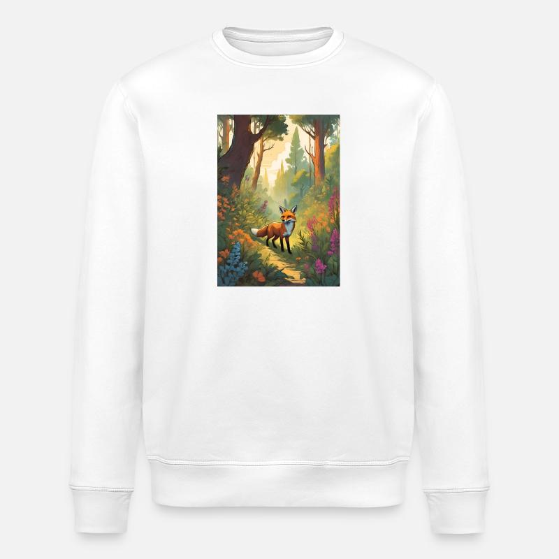 Fuchs im Wald Grün Märchen - Stanley/Stella Unisex Bio-Sweatshirt ROLLER - Weiß