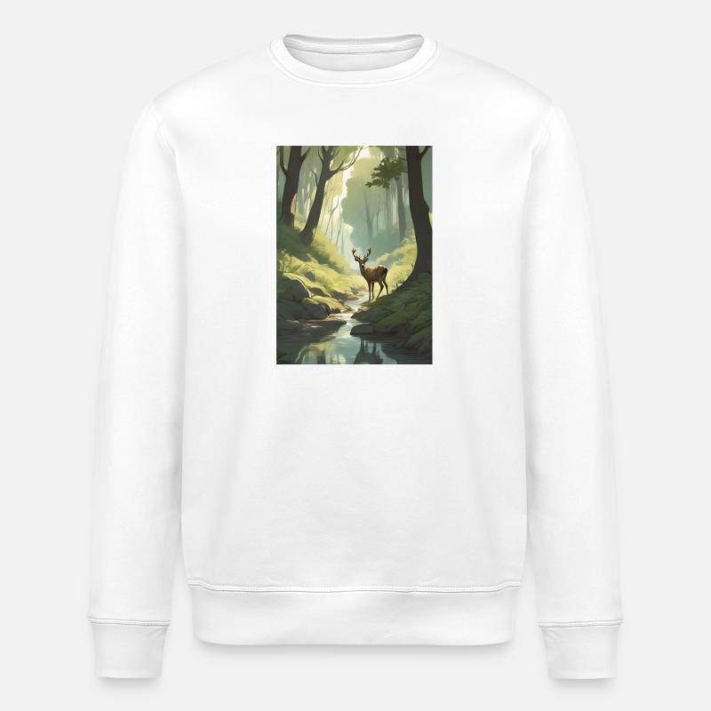 Hirsch im Wald Grün - Stanley/Stella Unisex Bio-Sweatshirt ROLLER - Weiß