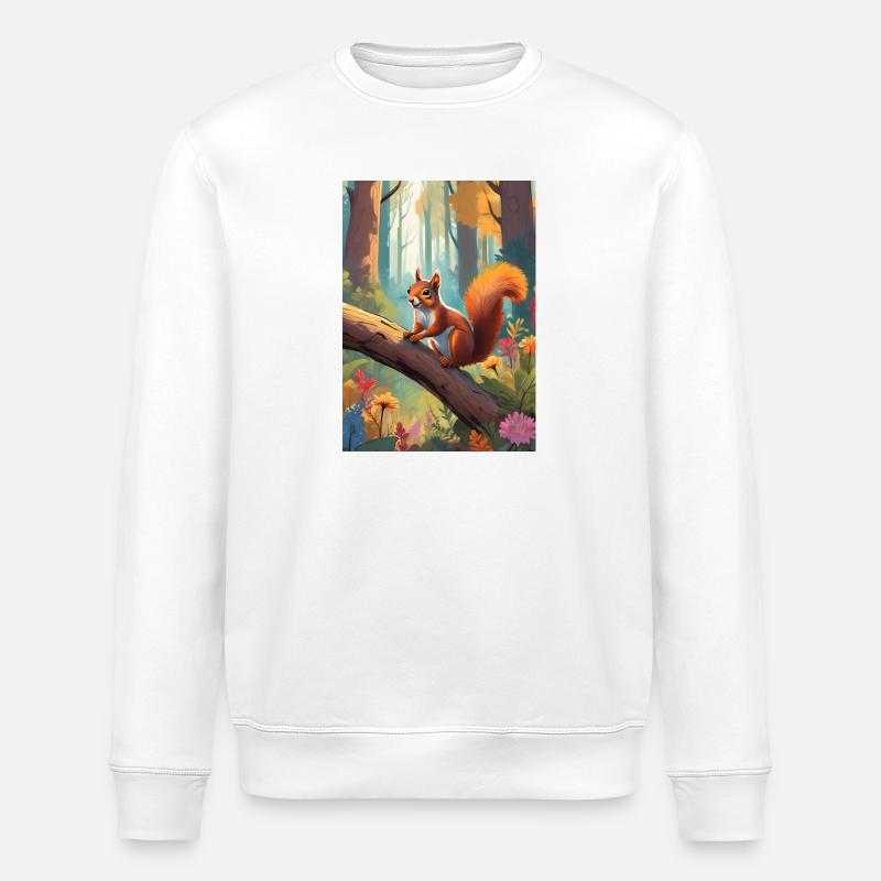 Eichhörnchen im Wald Grün - Stanley/Stella Unisex Bio-Sweatshirt ROLLER - Weiß