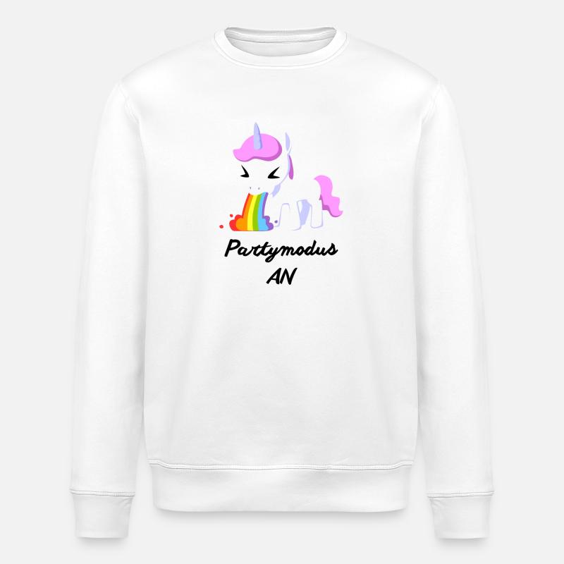 Partymodus AN , Einhorn - Stanley/Stella Unisex Bio-Sweatshirt ROLLER - Weiß