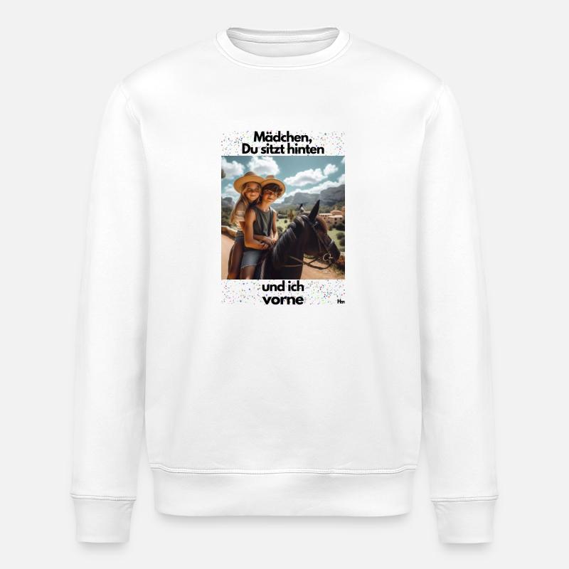 Malle Mädchen auf dem Pferd Du sitzt hinten - Stanley/Stella Unisex Bio-Sweatshirt ROLLER - Weiß
