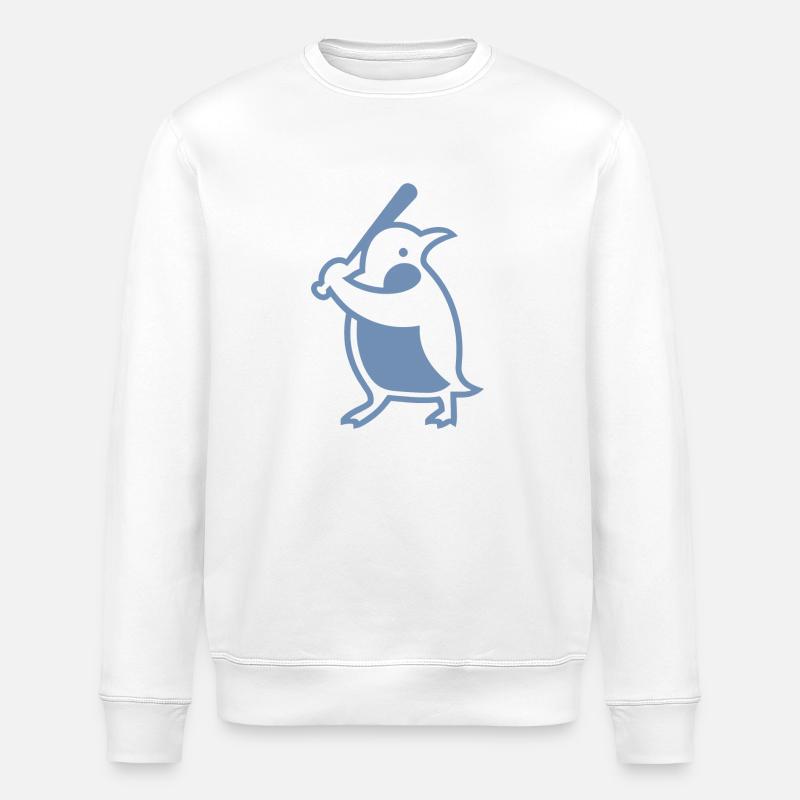 Penguin Baseball Player Silhouette - Stanley/Stella ROLLER Unisex Organic Sweatshirt - white