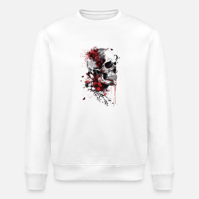 Crâne avec des fleurs - Sweat bio ROLLER Stanley/Stella Unisexe - blanc