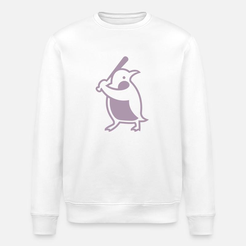 Penguin Baseball Player Silhouette - Stanley/Stella ROLLER Unisex Organic Sweatshirt - white