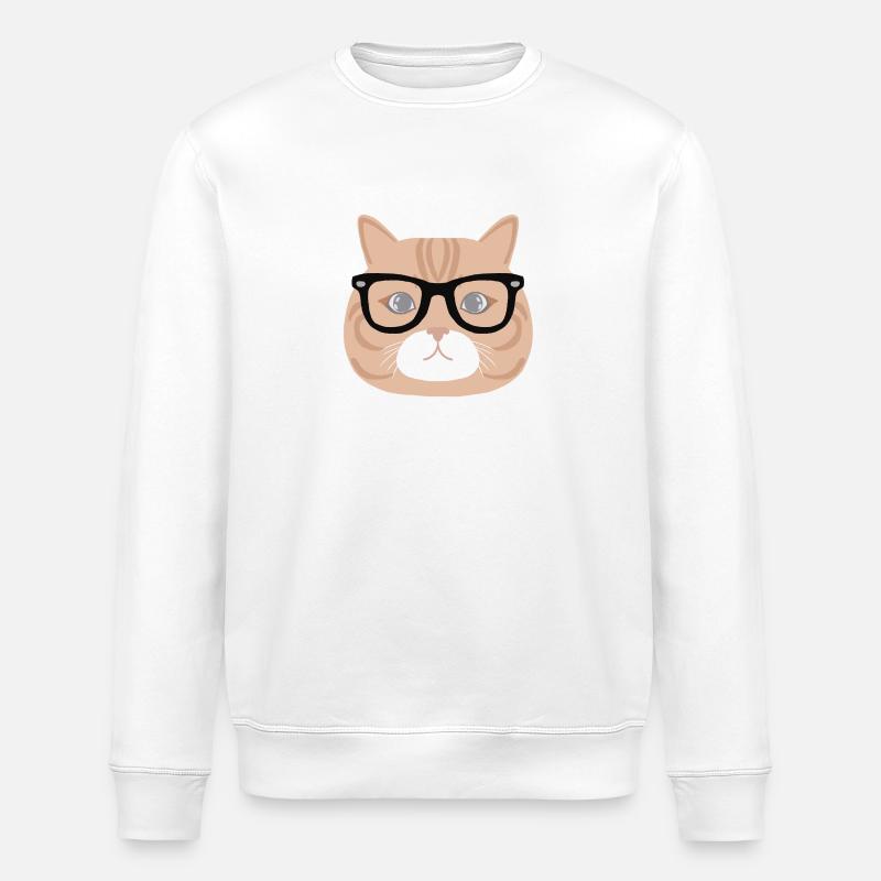 Katze mit Brille - Stanley/Stella Unisex Bio-Sweatshirt ROLLER - Weiß