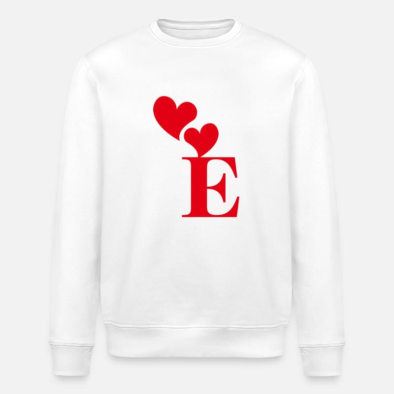 Letter e red heart - Stanley/Stella ROLLER Unisex Organic Sweatshirt - white