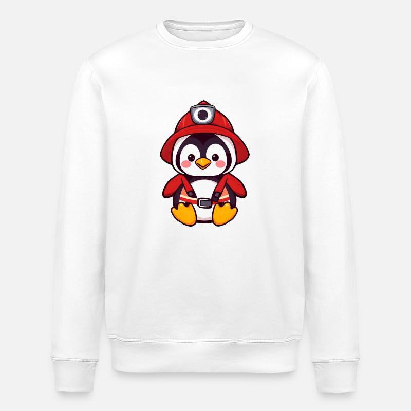 Brave Penguin Firefighter Rescuing - Stanley/Stella ROLLER Unisex Organic Sweatshirt - white
