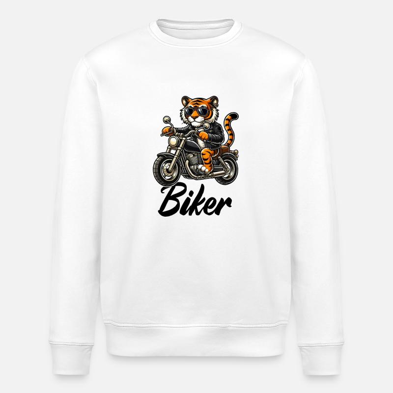 Motorcycle Tiger Comic Biker - Stanley/Stella ROLLER Unisex Organic Sweatshirt - white