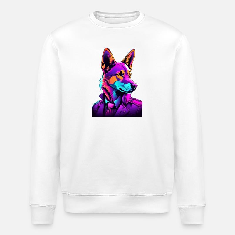 Neon-Wolf im Cyberpunk-Stil - Stanley/Stella Unisex Bio-Sweatshirt ROLLER - Weiß
