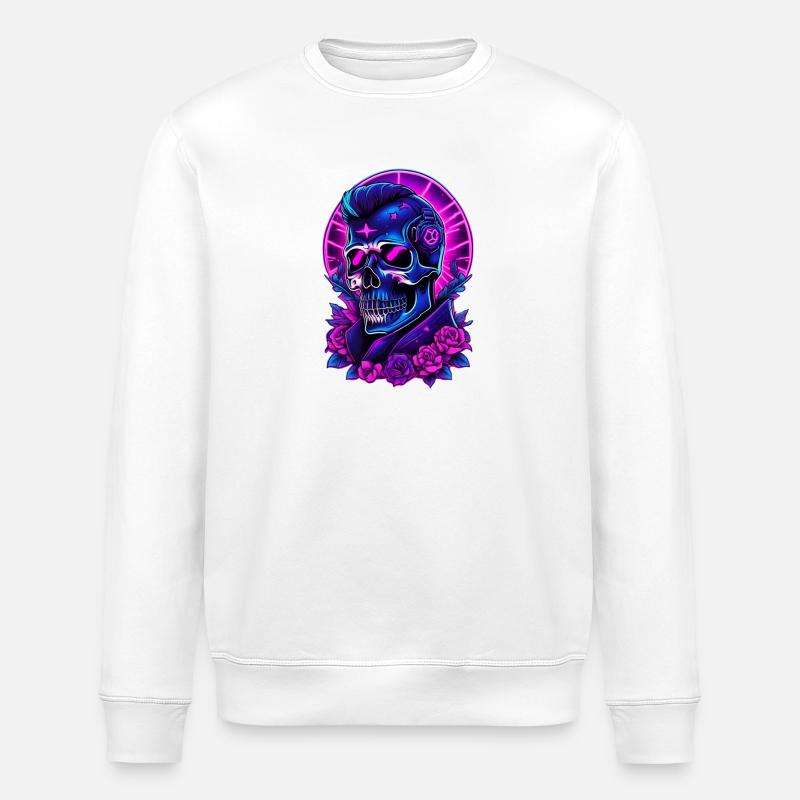 Neon Gothic Skull mit Kopfhörern - Stanley/Stella Unisex Bio-Sweatshirt ROLLER - Weiß