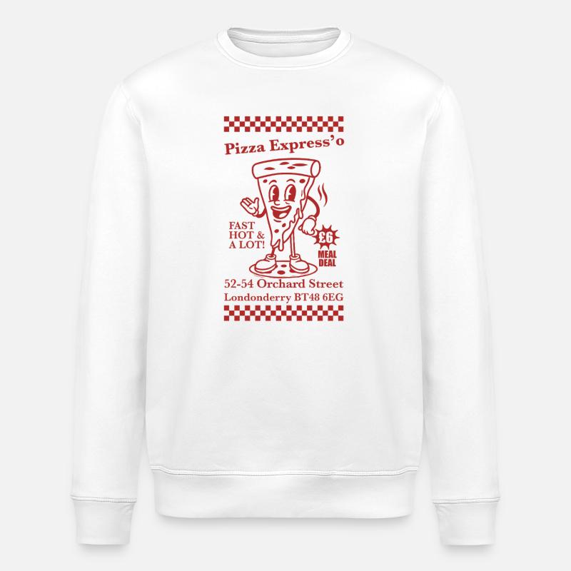 Retro-Maskottchen Espresso-Pizza - Stanley/Stella Unisex Bio-Sweatshirt ROLLER - Weiß