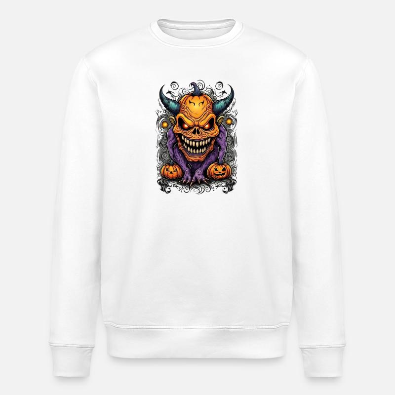 Halloween Dämon mit Kürbiskopf - Stanley/Stella Unisex Bio-Sweatshirt ROLLER - Weiß