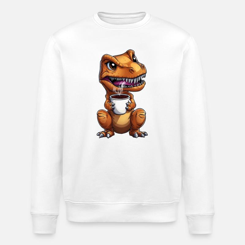Morgenmuffel T-Rex Dino mit Kaffee :) - Stanley/Stella Unisex Bio-Sweatshirt ROLLER - Weiß
