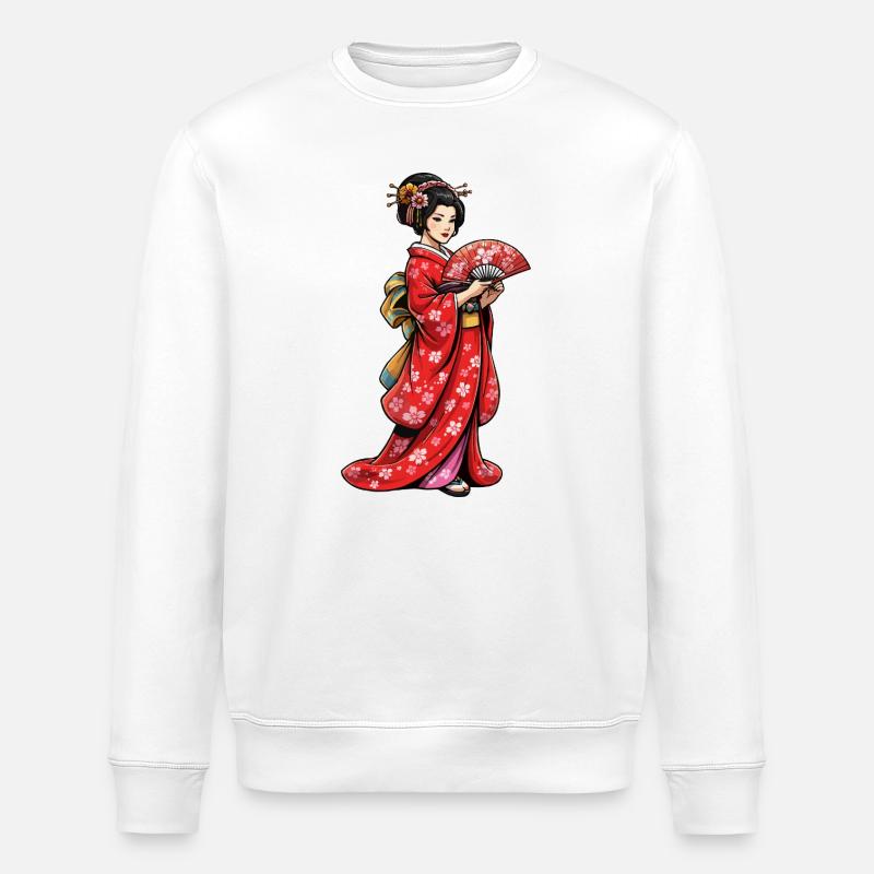 Geishas en kimono de cerisier - Sweat bio ROLLER Stanley/Stella Unisexe - blanc