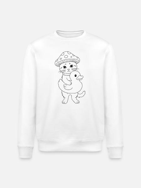 Mushroom Cat with Duck - Stanley/Stella ROLLER Unisex Organic Sweatshirt - white