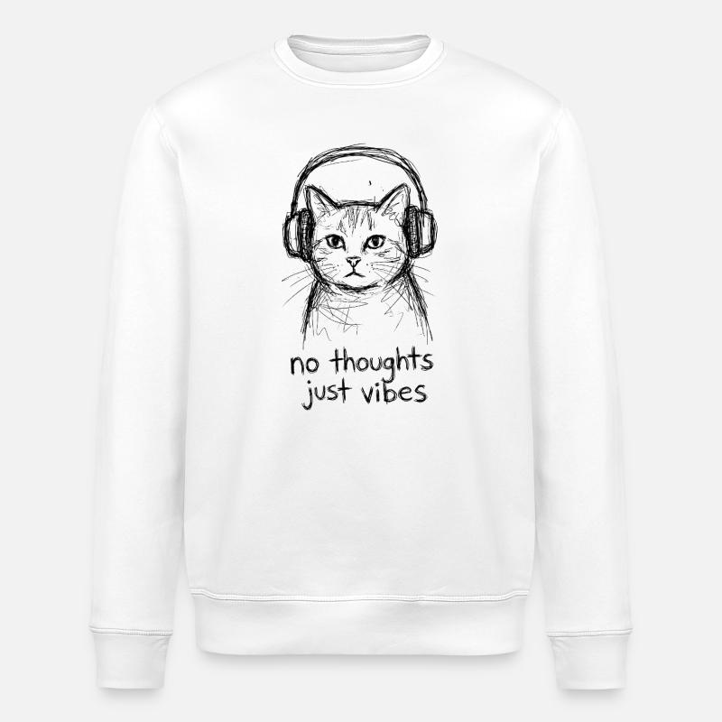 Katze mit Kopfhörern: No Thoughts Vibes - Stanley/Stella Unisex Bio-Sweatshirt ROLLER - Weiß