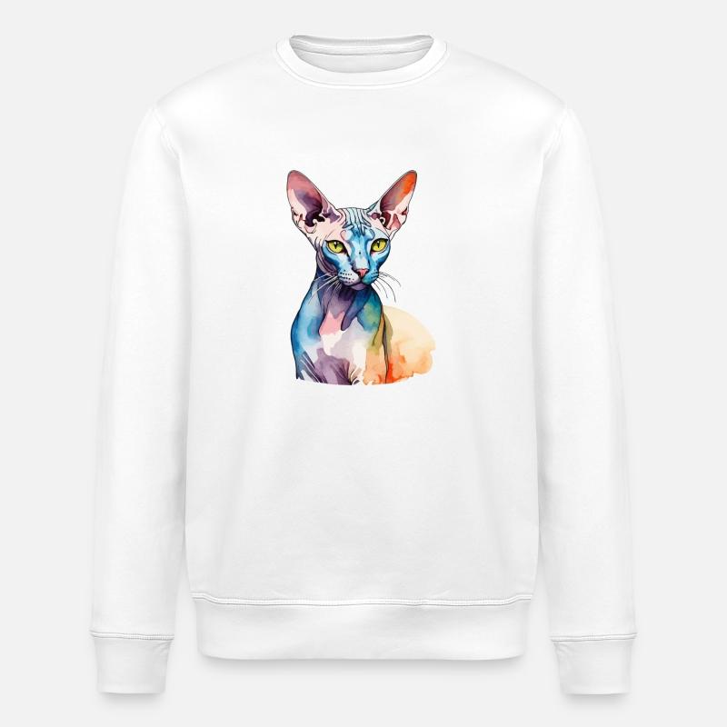 Sphynx Chat Aquarelles - Sweat bio ROLLER Stanley/Stella Unisexe - blanc