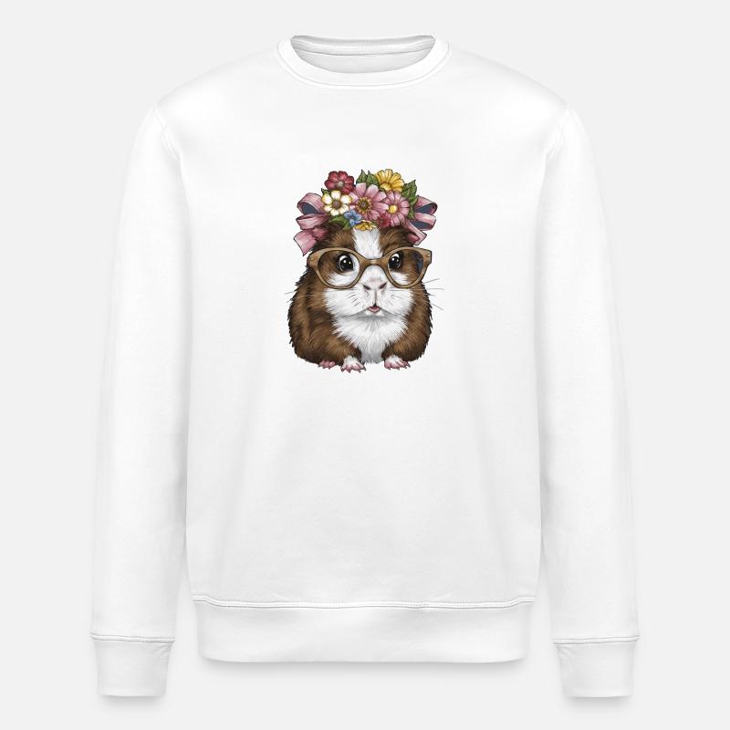 Meerschweinchen mit Blumen - Stanley/Stella Unisex Bio-Sweatshirt ROLLER - Weiß